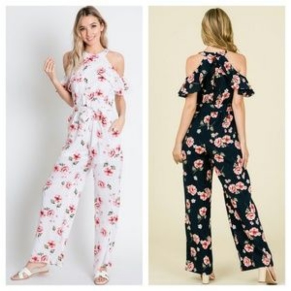 Crepe Cold Shoulder Floral Jumpsuit - Picture 3 of 3